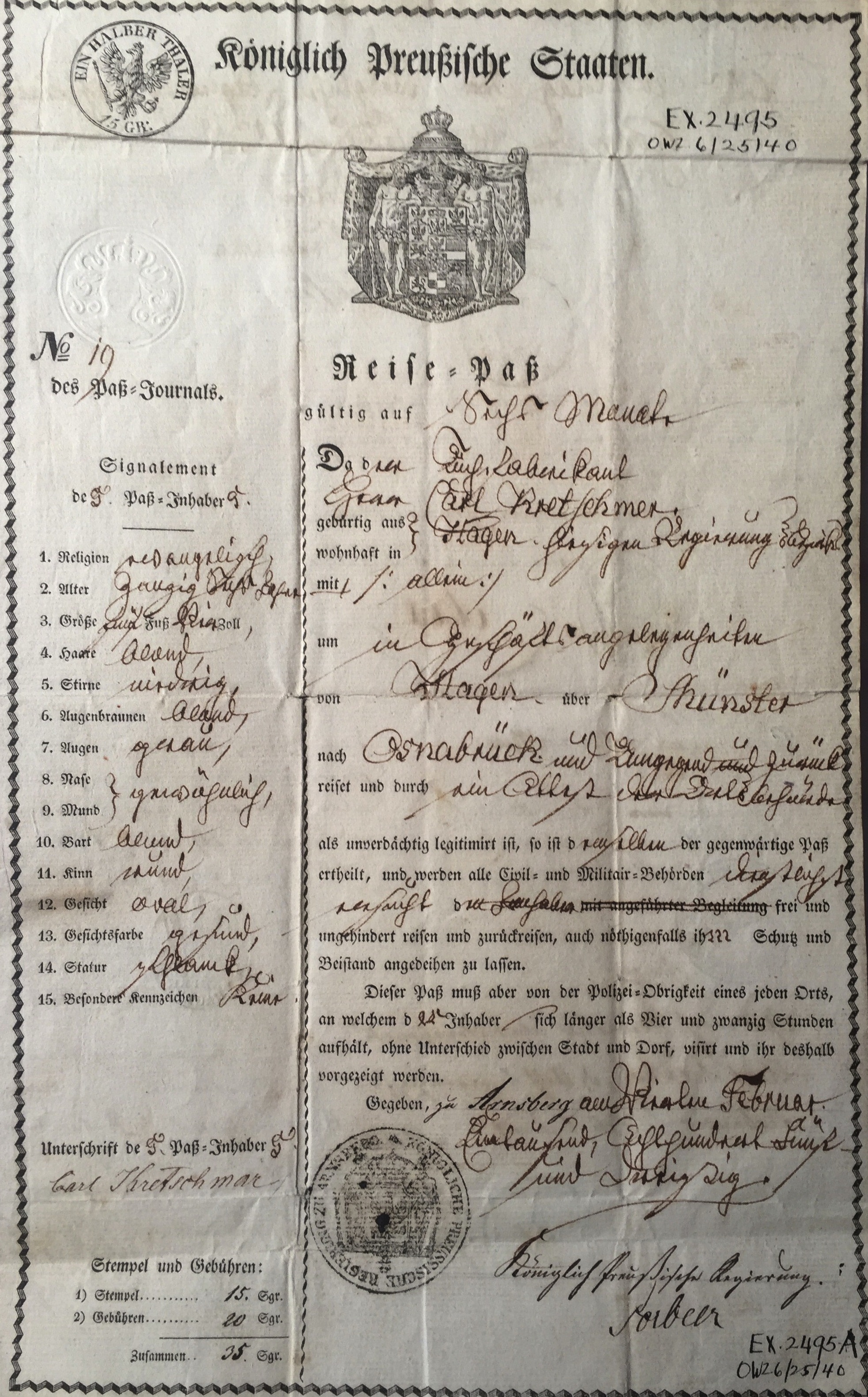 1820 Prussia Passport